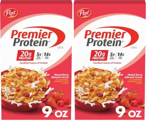 Premier Protein Mixed Berry Almond cereal, high protein cereal, protein-rich breakfast or snack made with real berries and almonds, 9 Ounce -  (Pack of 2)