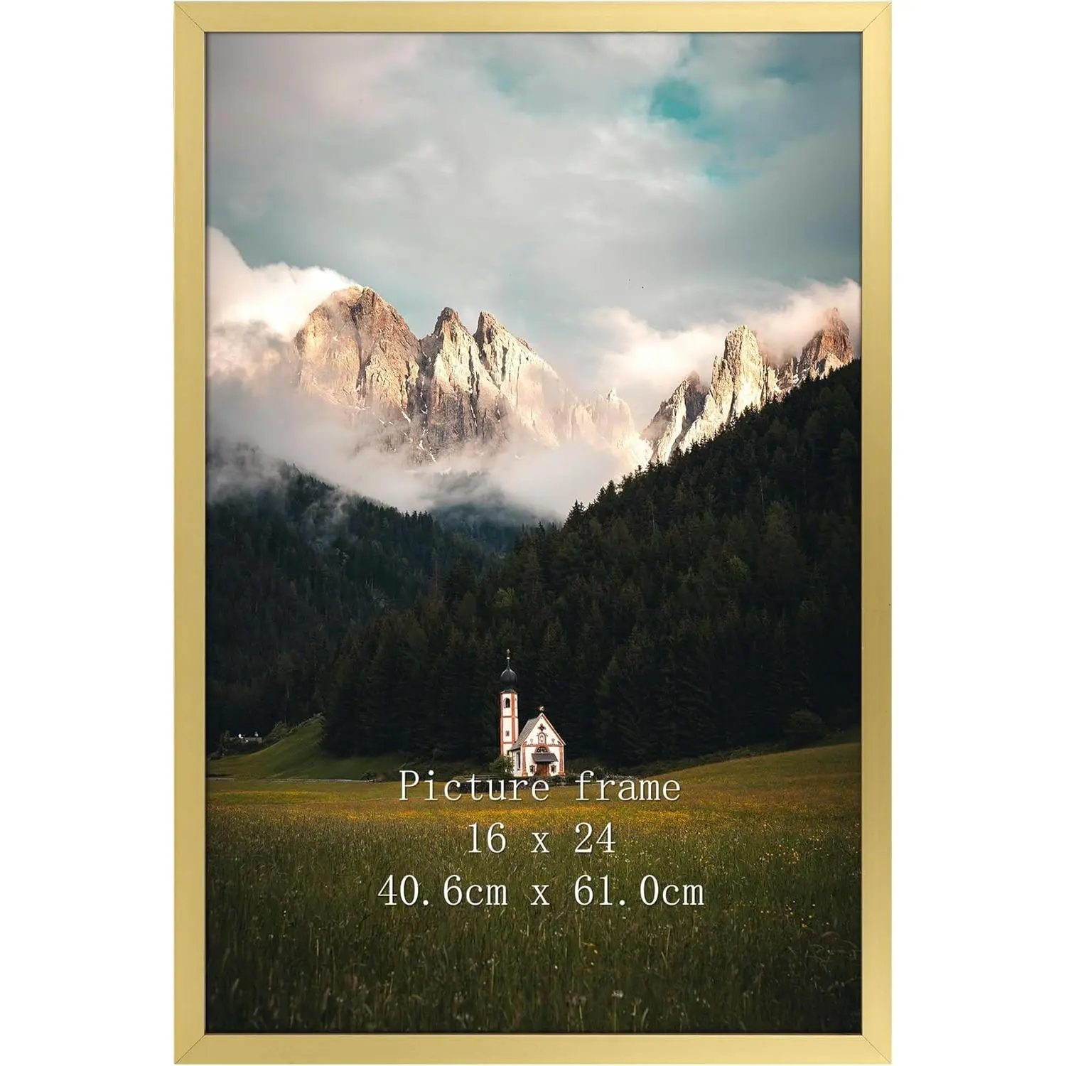 16x24 Gold Textured Metal Rectangle Frame, Single Wall-Mounted Photo Frame for Wall Display, Home Room Decoration, Art Frame, Metal Framed