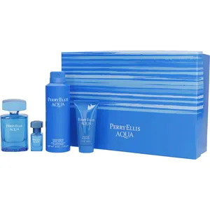 Perry Ellis Aqua Set-Edt Spray 3.4 Oz & Body Spray 6.0 Oz & Shower Gel 1.7 Oz  & Edt Spray .25 Mini For Men