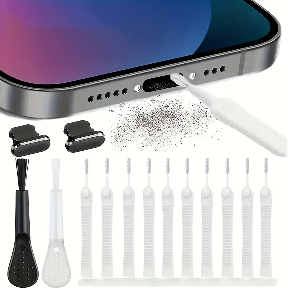 Wottler 14-Piece Durable Aluminum Alloy Charging Port Cleaning Kit - Dust Brush, Cotton Swabs, Microfiber Cloth - Camera, Smartphone, Device Cleaner Compatible with iPhone 14/13/12/11 Pro Max