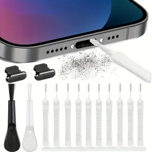 Wottler 14-Piece Aluminum Alloy Phone Charging Port Cleaning Kit with Dust Brush Cotton Swabs Microfiber Cloth for 14 13 12 11 Pro Max Durable Electronic Gadgets