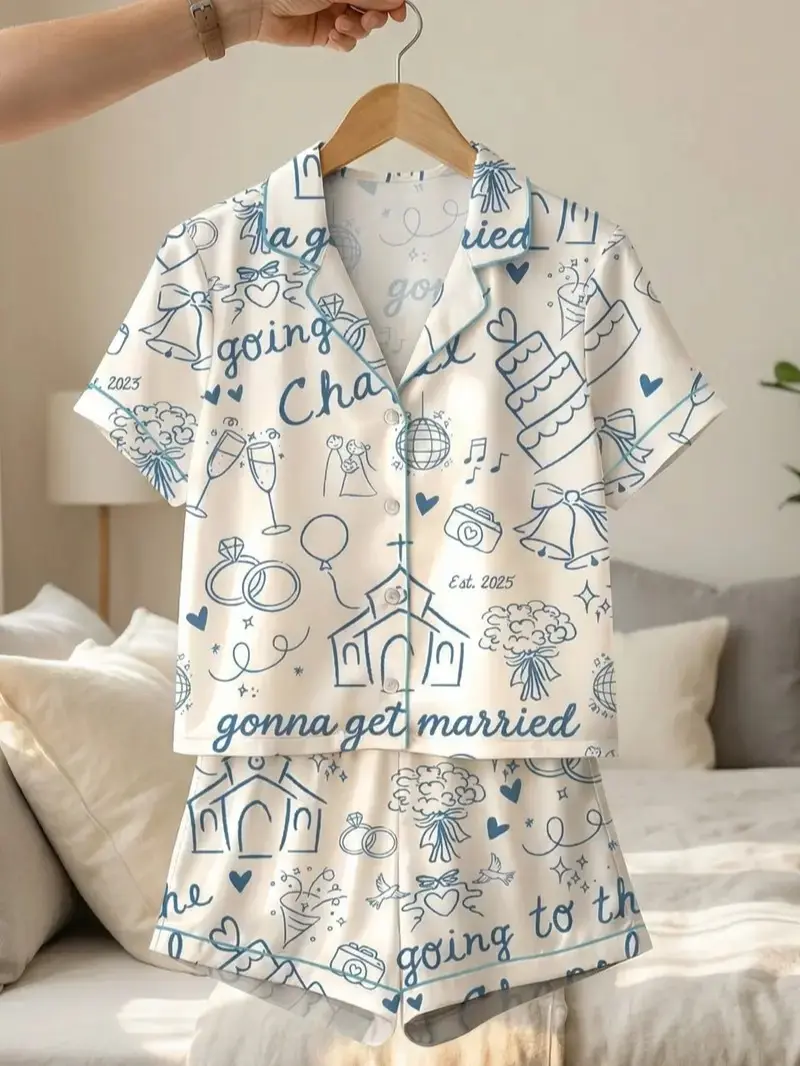 Women’s Going To The Chapel Bridal Pajama Set, Just Married Wedding PJs, Latin Sleepwear for Bachelorette Party, Bridal Shower, Wedding Night Gift