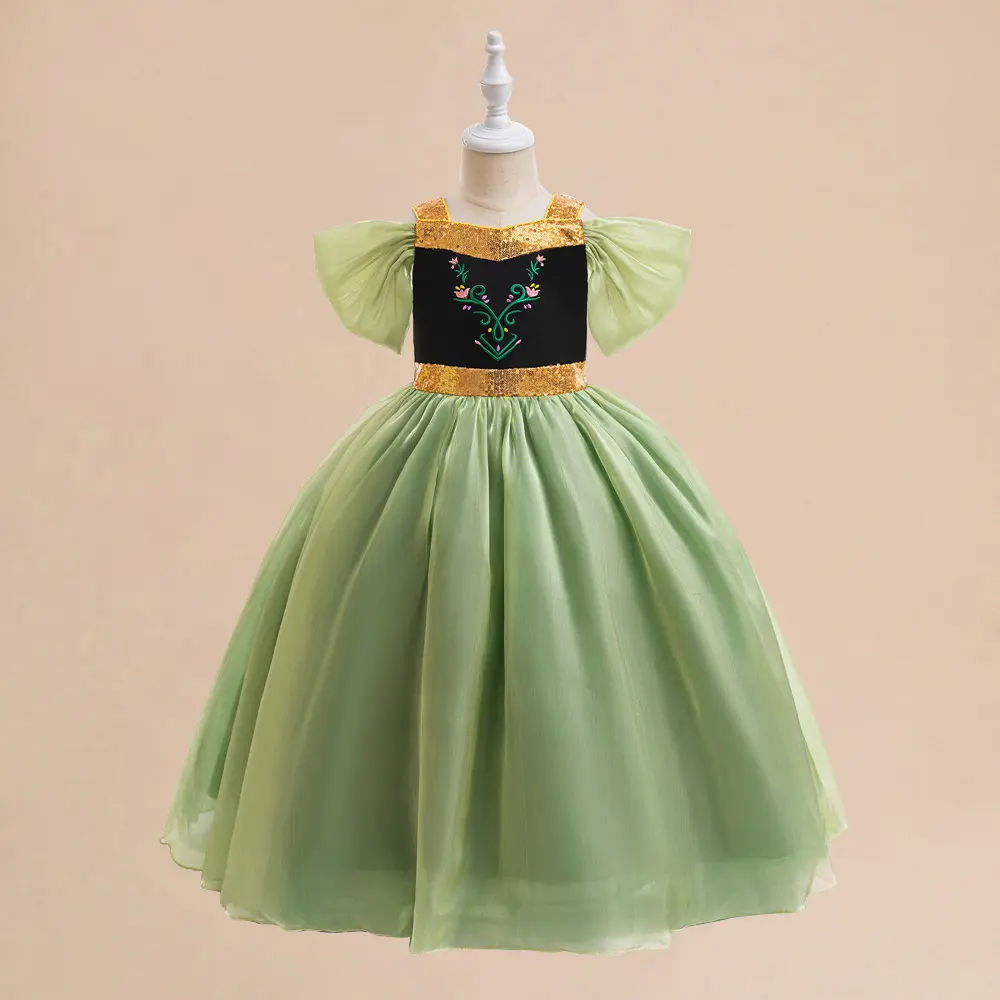 3-7Y Green 045 Cartoon Cosplay Costume Fancy Embroidery Carnival Kids Clothes Performance Princess Theme Party Holiday Girls Ball Gown Children Cocktail Dress