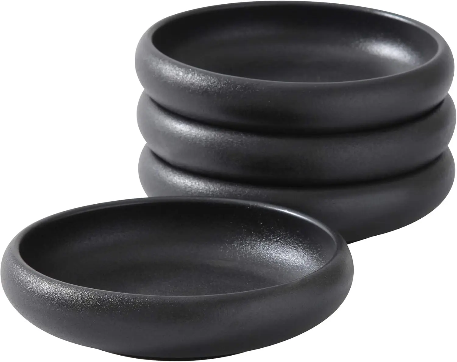 Salad Plate,Black Plates and Bowls Set,Stoneware Black Plate Set,Appetizer Plates Set of 4,5.5 inch,14 oz(Texture Matte)
