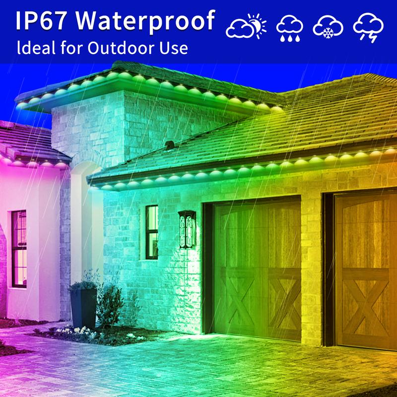 Permanent Outdoor Light,RGB Eaves Lights,DIY Scene Modes IP67 Waterproof Outdoor Under Eave Lighting,led Lights for Decor,Garden Decor,House,Party Bluetooth Strip with Timer