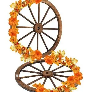 VINGLI 30" Decorative Wooden Wheel (Set of 2), Vintage Old Western Style Wall Hanging Wood Wagon Wheel for Bar, Garage, Patio, Carbonized Solid Fir Wood