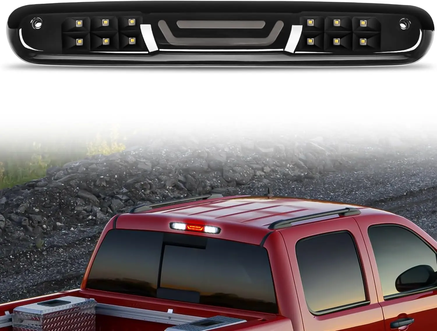 Nilight LED High-Mount Third Brake Light - OEM Approved Tail Light Assembly with 0.2A Red Beam, High Brightness, Reverse & Cargo Car Lighting, PC Lens, Plug & Play for Chevy Silverado 1500, GMC Sierra 1500/2500/3500HD 2007-2013 Pickup Trucks