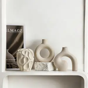 3pc Ceramic Abstract Vase Set, Decorative Vase, Modern Home Decor for Living Room & Porch, Perfect for Reception Furnishings & Dried Flowers, Decoration