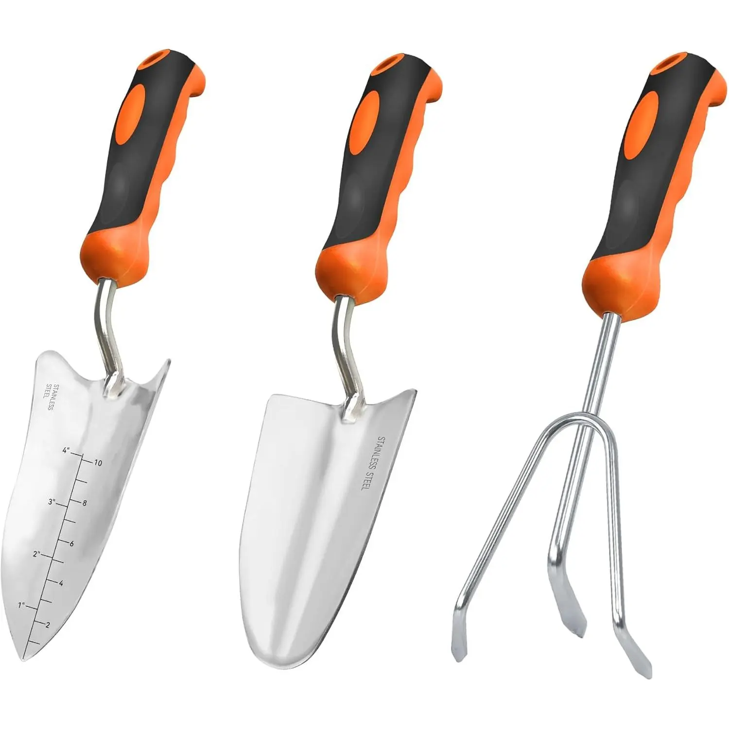 Garden Tool Set 3-in-1 with Heavy-Duty Trowel, Transplanter & Cultivator for Digging and Planting, Polished Cast- Heads for Rust Resistance, Non-Slip SoftGrip Handles