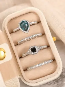 4 Pcs/Set Exquisite Cubic Zirconia Ring Teardrop Bridal Rings For Women Wedding Engagement Anniversary Party Jewelry Gift With Gift Box Elegant Ring