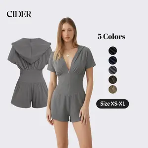 Cider Textured V-neck Ruched Front Romper SummerWins