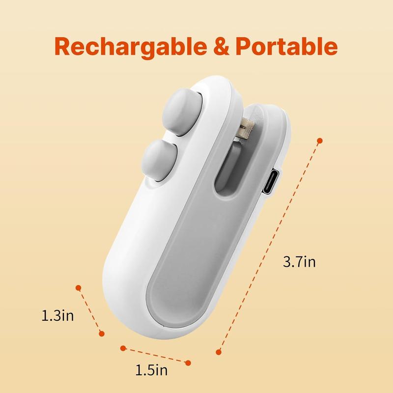 Rechargeable 2 in 1 Snacks Mini Bag Sealer with Cutter, Keep Food Fresh, White Plastic Bag Sealer, Ideal for Selling Bags