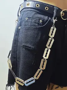 1pc Punk Rock Gothic Pant Chain for Men and Women,Thick Razor Blade and Barbed Thorn Design Goth Waist Chain, with Thorned Belt Loop Accessories Hip Hop Street Pant Chain Halloween Christmas Gifts