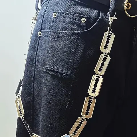 1pc Punk Rock Gothic Pant Chain for Men and Women,Thick Razor Blade and Barbed Thorn Design Goth Waist Chain, Waist Jewelry, with Thorned Belt Loop Accessories Hip Hop Street Pant Chain Halloween Christmas Gifts, Waist Chain Accessory