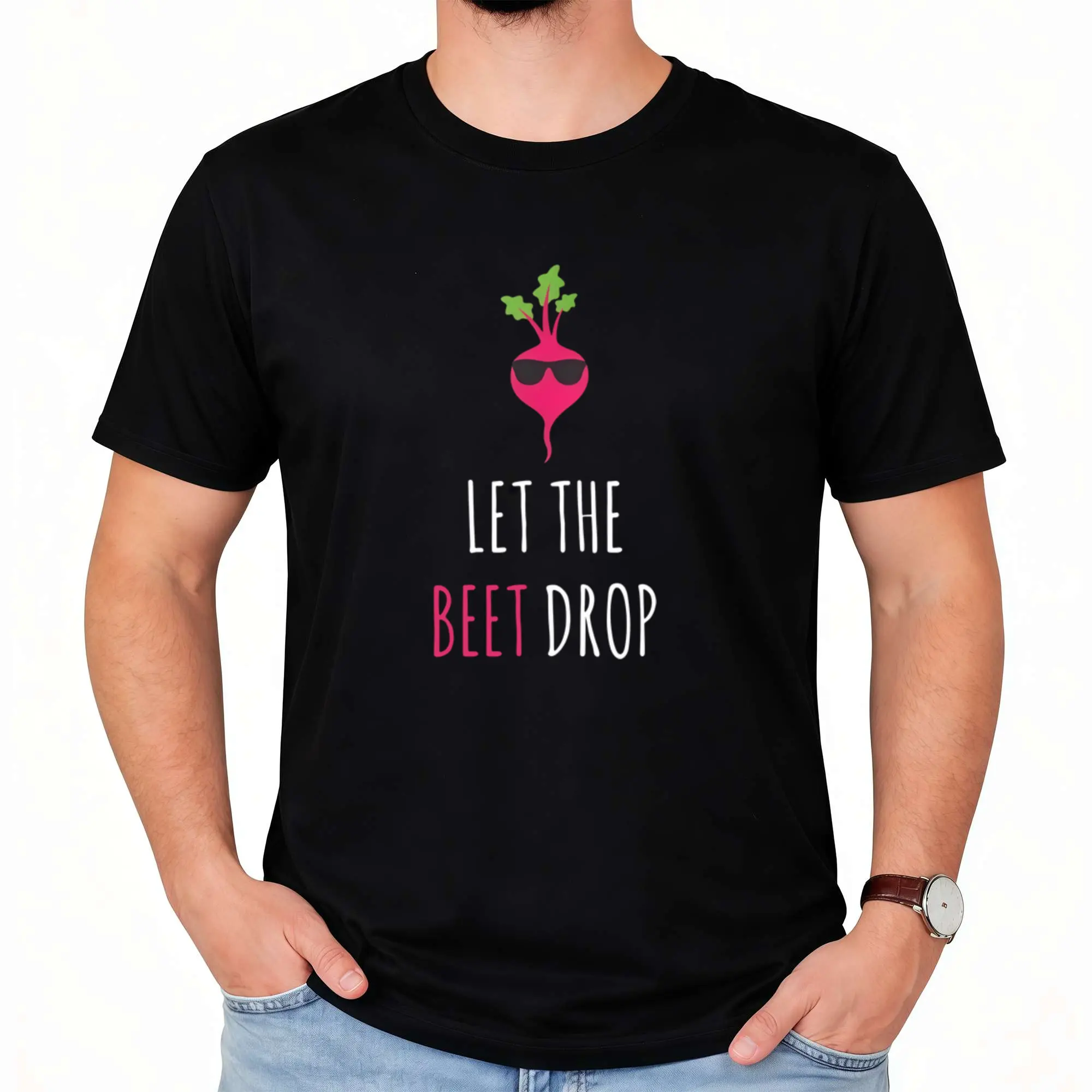 Let The Beet Drop Novelty T-Shirt - Heavyweight Pure Retro Beetroot Graphic Tee Unisex Adult Casual Shirt for Men Funny Vegetable-Themed Apparel 2026 Summer Short-Sleeved Printed T-Shirt