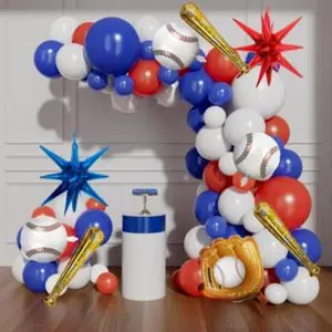 Baseball balloon garland arch kit with baseball glove baseball bat balloon star balloon 128pcs red white and navy blue balloon garland kit for baseball theme birthday baby shower party supplies