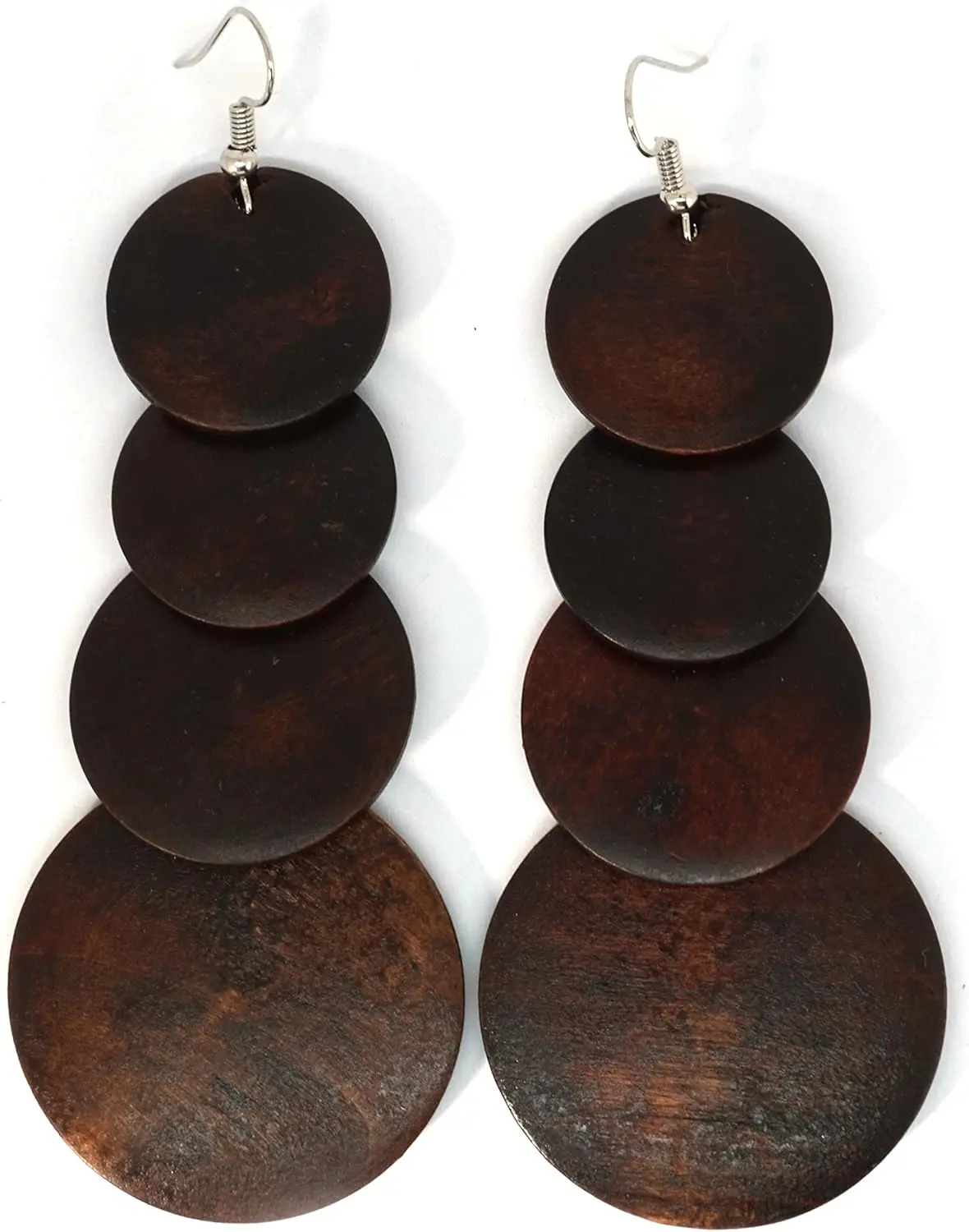 Boho Wooden Circle Earrings Long Dangle Multilayer Hippie Vacay Jewelry Lightweight Comfortable Statement Earrings for Boho Fashion Lovers