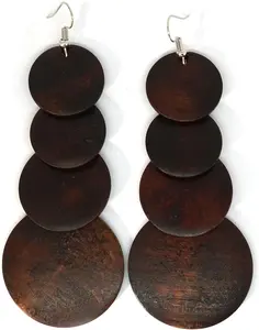 Boho Wooden Circle Earrings Long Dangle Multilayer Hippie Vacay Jewelry Lightweight Comfortable Statement Earrings for Boho Fashion Lovers