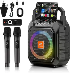 SANSUI D69 Karaoke Machine, Portable Bluetooth PA Speaker with 2 Wireless Microphones & Colorful Lights, Karaoke System for Kids Adults, Supports USB/TF/REC/FM/AUX for Home Party
