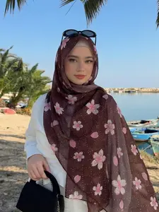 Cherry Blossom Print Hijab for Women, Fashionable Modest Hijab, Chic Muslim Scarf, European Style Hijab Decoration, 85x180cm, Versatile Accessory
