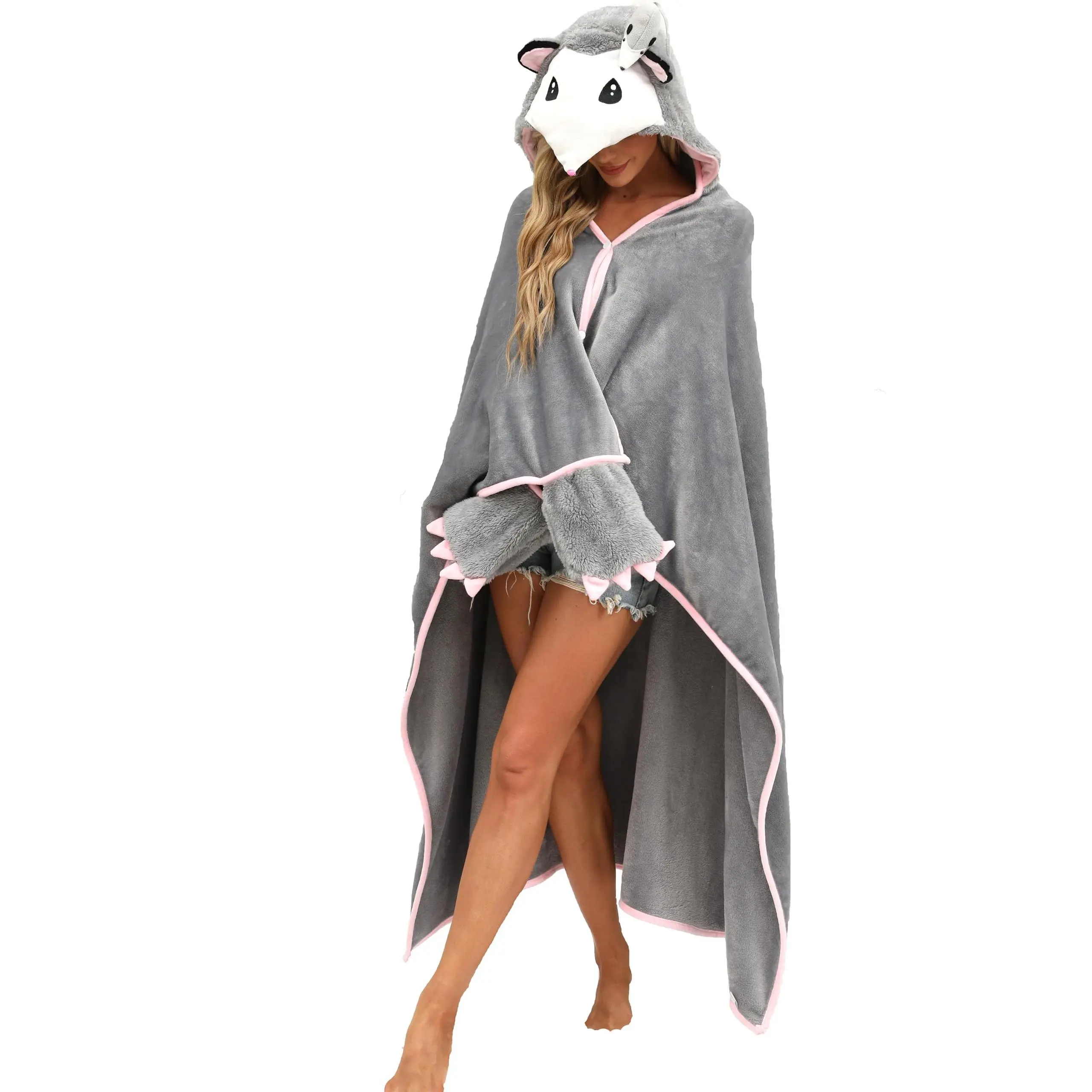 Possum Opossum Gifts for Women Wearable Hooded Blanket Soft Cute Warm Fluffy Elephant Hooded Blanket Cozy and Comfortable