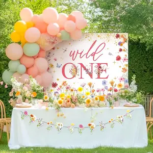 Wildflower Backdrop Banner Girls Wild One 1st Birthday Decoration Floral Theme Highchair Banner Our Little Wild flower Is Turning One Birthday Decor