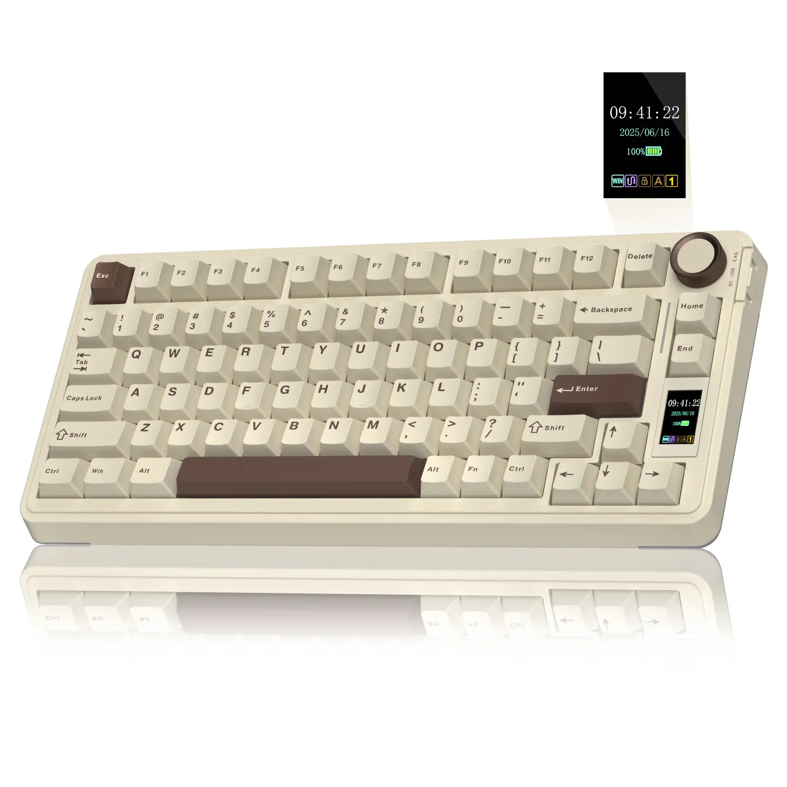 AULA S75 Pro 75% Wireless Mechanical Gaming Keyboard Tri-Mode Connection(Bluetooth/2.4G/Wired) Hot-Swappable Custom LCD Screen & Multifunction Knob RGB Backlight Long Battery Life (Cream Latte) PC Gaming Accessories Computer Creamy keyboards, Creamy Keybo