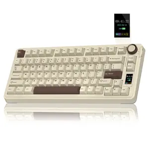 AULA S75 Pro 75% Wireless Mechanical Gaming Keyboard Tri-Mode Connection(Bluetooth/2.4G/Wired) Hot-Swappable Custom LCD Screen & Multifunction Knob RGB Backlight Long Battery Life (Cream Latte) PC Gaming Accessories Computer Creamy keyboards