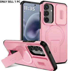 Phone Case: Folding Bracket Shockproof Protective Armor Magnetic Cellphone Phone Case for Samsung Galaxy S 22 23 PLUS + 24 Fe 25 Edge 26 Ultra A15 A16 A17 A26A 35 A36 A55 A56 Flip Lens Protect Stand Cover