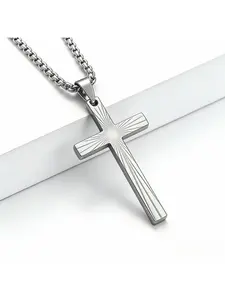 Sunburst Cross Pendant Necklace - Stainless Steel Titanium Chain for Men/Women