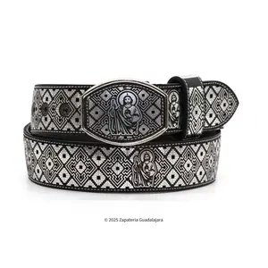 Men's Western 2" Laser San Judas Silver Leather belt-M312