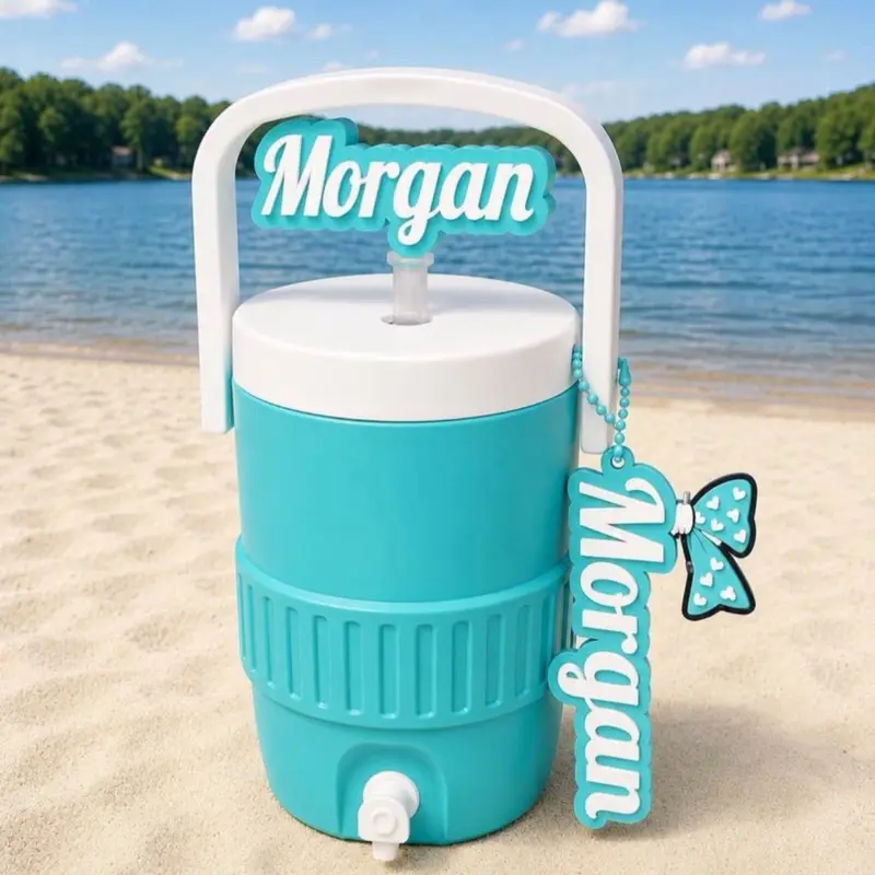 12 oz Can Cooler Set with Can Opener, Name Keychain, and Matching Straw Topper