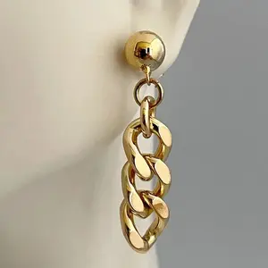 Gold Cuban Link Earring-Drop Dangle Earring-Chain Stud-Chunky Chain