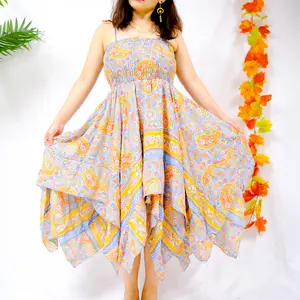 Bohemian Pixie Dress, Fairy  Handkerchief 70s Dress, Recycled Sari Silk Boho Dress, Long Summer Two Way Dress, Hippie Gypsy Fairy Dress, Beach Fashion, Double Layered Dress