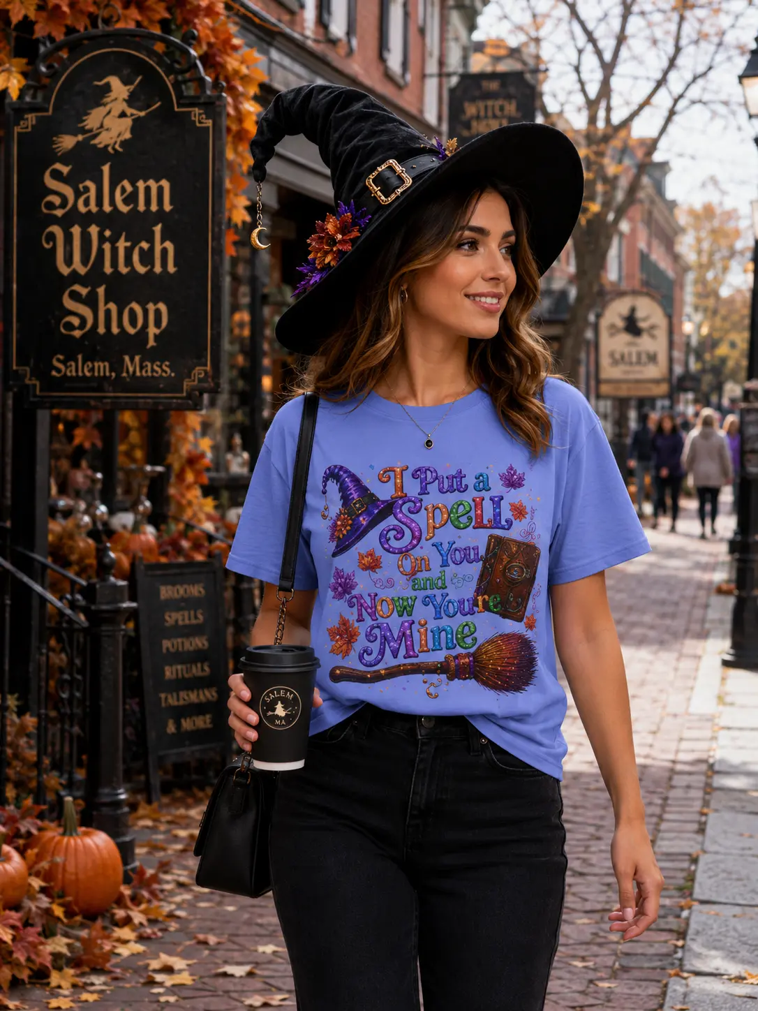 I Put a Spell On You Halloween T-shirt | Witch Hat Broom Spellbook Design