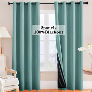 2pcs Peacock Blue Blackout Sunscreen Curtains, Cotton Polyester Fabric with Lining, Modern Simple Style for Bedroom Living Room Kitchen Balcony Garden