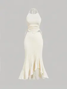 Women's 2-Piece Bridgerton Style Set | Jacquard Texture Bustier Top & Fishtail Ruffle Skirt | Romantic Milkmaid Summer Outfit | Asymmetrical High Low Garden Party Dress | Side Drawstring Bow Decor Set | Old Money Aesthetic Vacation Wear 2026