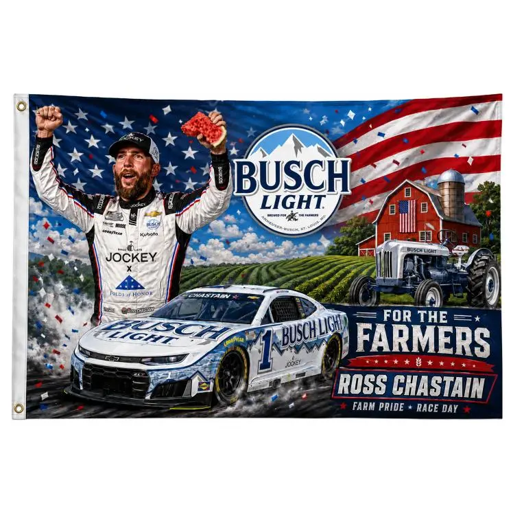 Ross Chastain Busch Light For The Farmers Flag 3x5FT, NASCAR Racing Farm Pride Banner, Tractor Barn Garage Man Cave Wall Decor Gift