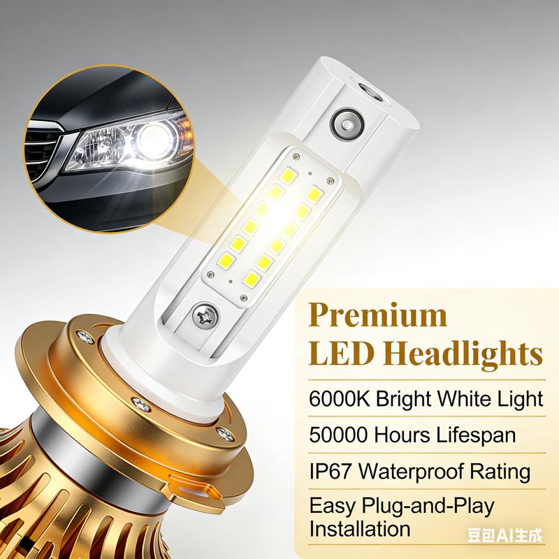 White & Crisp Vision: DOT Approved LED Headlights Kit - 6000K Brightness for Superior Night Driving Safety.