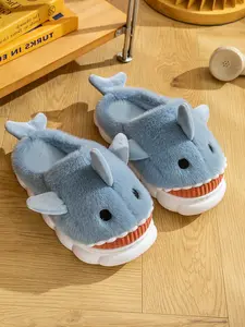 Women Men Slippes Cute Animal Shark Slippers Adult Cozy Plush Warm Winter House Slippers, Quiet Indoor Couple Slippers,Furry Shoes
