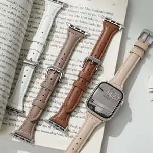 Slim Leather Strap For Apple Watch Band 44mm 40mm 41mm 42mm 38mm 45mm 46mm 49mm 44 mm Bracelet apple watch 8 45mm bands Ultra 7 se 3 4 6 series 11 10 9 8 7 6 5 4 3 2 1 Smartwatch Strap