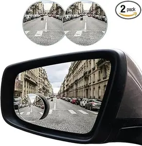 Round Blind Spot Car Mirror - 2" Frameless HD Glass Convex Mirror - 360 Degree Wide Angle Rear View Mirror Side Mirror with Adjustable Stick for Car SUV Truck ( 2 PCS)