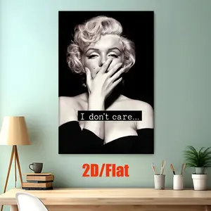 2D Flat, 1 Piece Wooden Frame Vertical Black and White Marilyn Monroe "I Don't Care" Gesture Photo Canvas Print - Minimalist Wall Art Poster, Suitable for Living Room, Office, Bedroom Decoration - Classic Iconic Gift, Can Be Given for Birthdays, Christmas