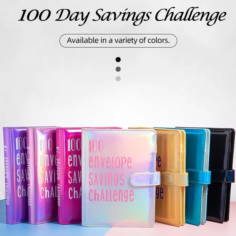 Budget Envelope Savings Challenge Book, Holographic & Marble PU Cash Budget Planner Wallet Multiple Colors