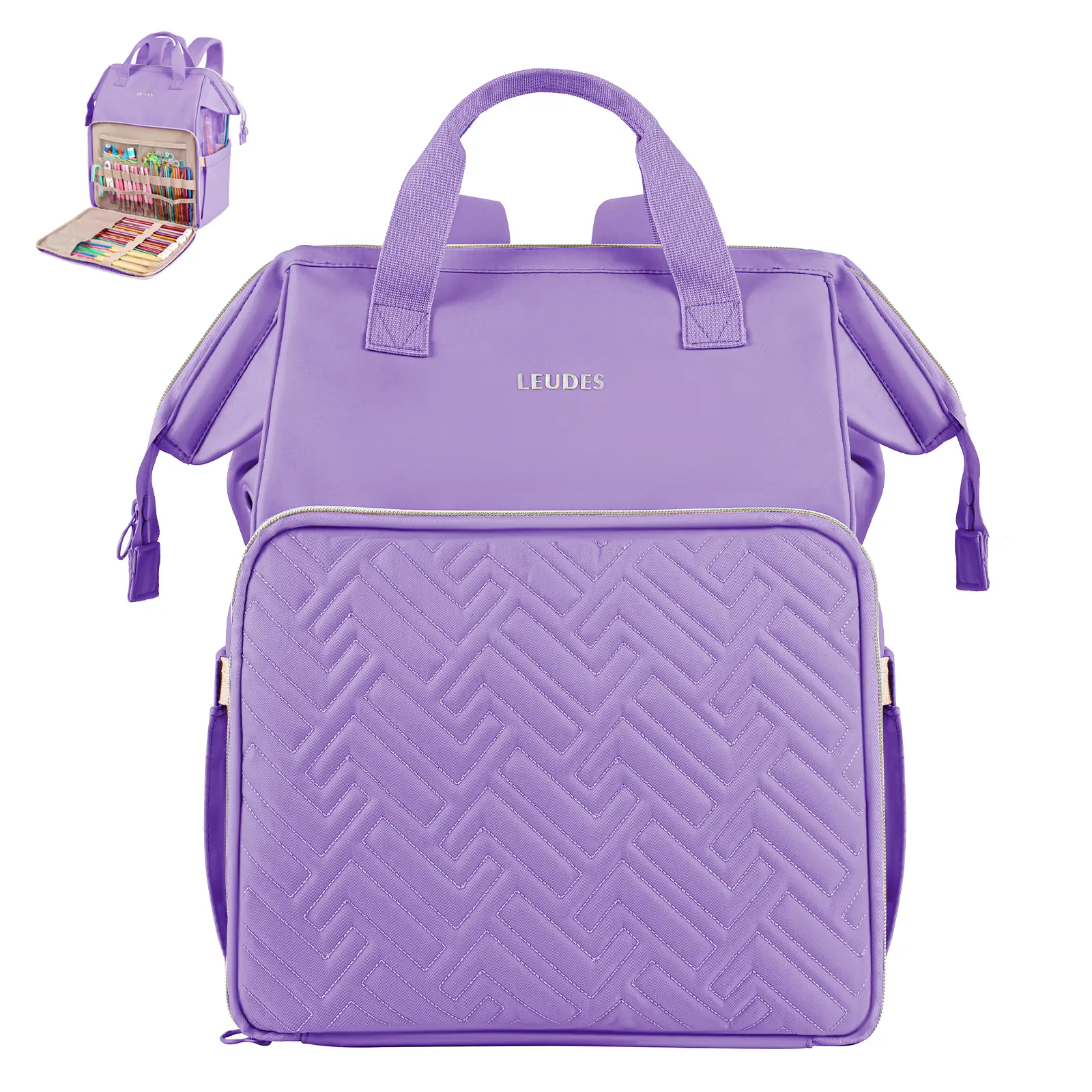 Leudes Knitting Supplies Bag, Grey Backpack-Style Organizer and Large Yarn Tote for Projects & Knitting Needles Kit
