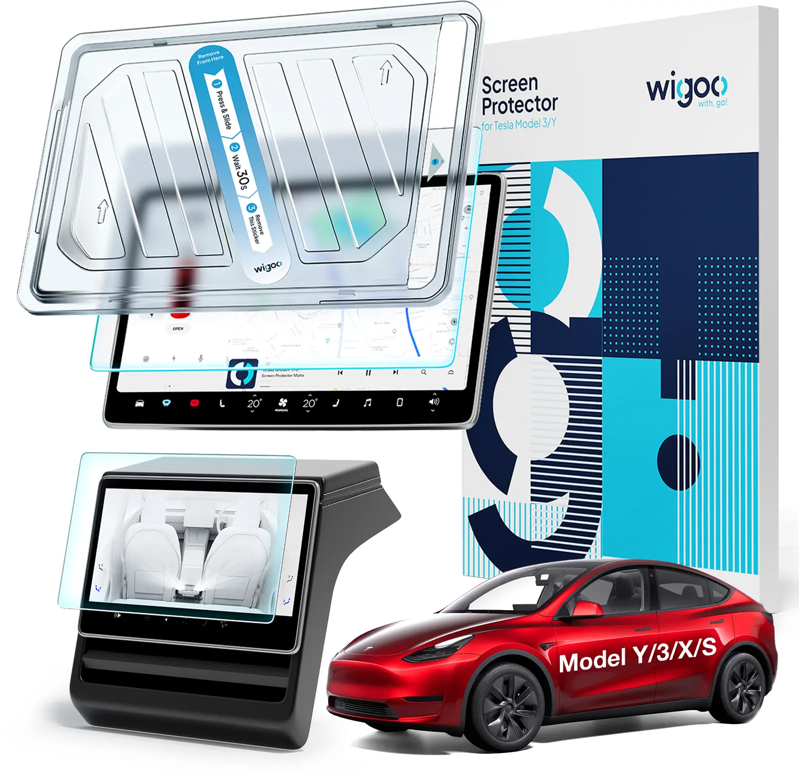 WIGOO Tesla Matte Screen Protector for Model Y Model 3 (Fits Juniper & Highland), No Fingerprints Anti-Glare Touchscreen Tempered Glass Protector, Tesla Accessories