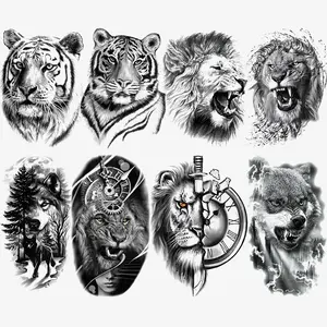 8 Pcs Animal Temporary Tattoo Stickers, Waterproof Realistic Lion Tiger Wolf Design, Perfect for Arms and Thighs, Men Women Fashion Daily Party Decor, Body Fake Tattoos