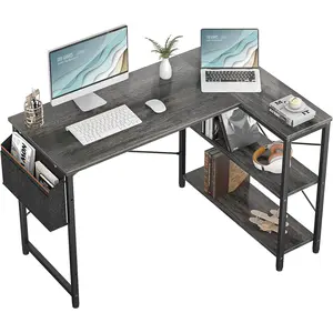 Cyclysio 47 Inch L-Shaped Computer Desk with Reversible Storage Shelves and Storage Bag, Small Corner Desk  for Home Office Workstation, Home Office Desk Gaming Desk