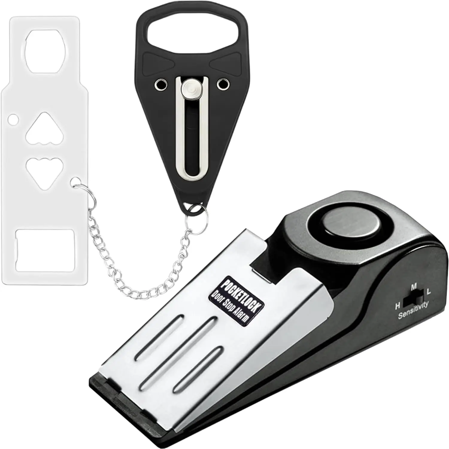 Portable Door Lock + Door Alarm Set – Travel Safety Kit for Hotel Rooms, Home, Dorms & Apartments – PocketLock (Black, Lock + Alarm)