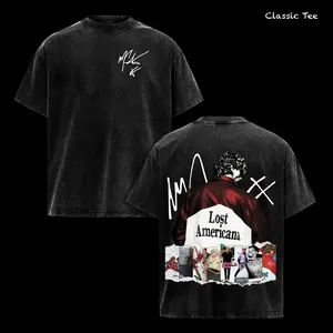Machine Gun Kelly MGK Vintage Acid Washed Oversized Graphic T Shirt – Lost Americana Collage Back Print Streetwear Tee, Rock Rap Aesthetic, Double Sided Heavyweight Cotton Unisex Tee, Music Fan Gift